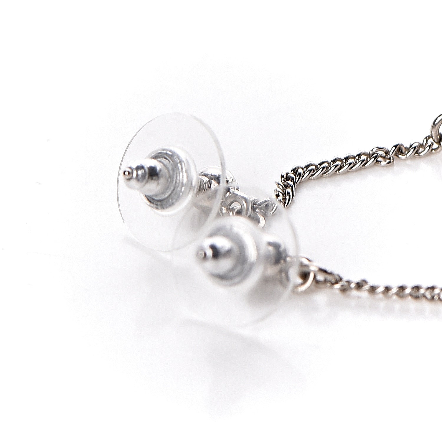 Chanel Baguette Crystal CC Drop Earrings Silver 3 of 3