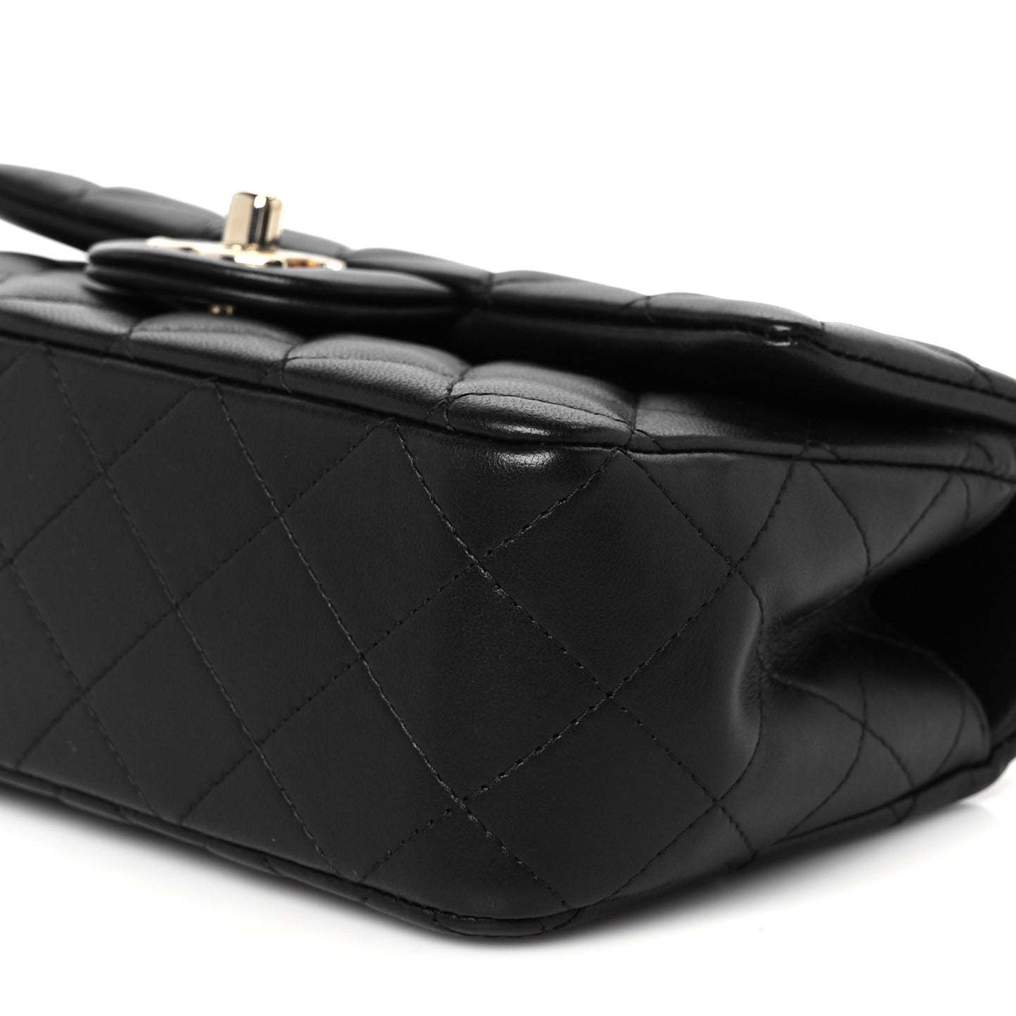 Lambskin Quilted Mini Top Handle Rectangular Flap Black