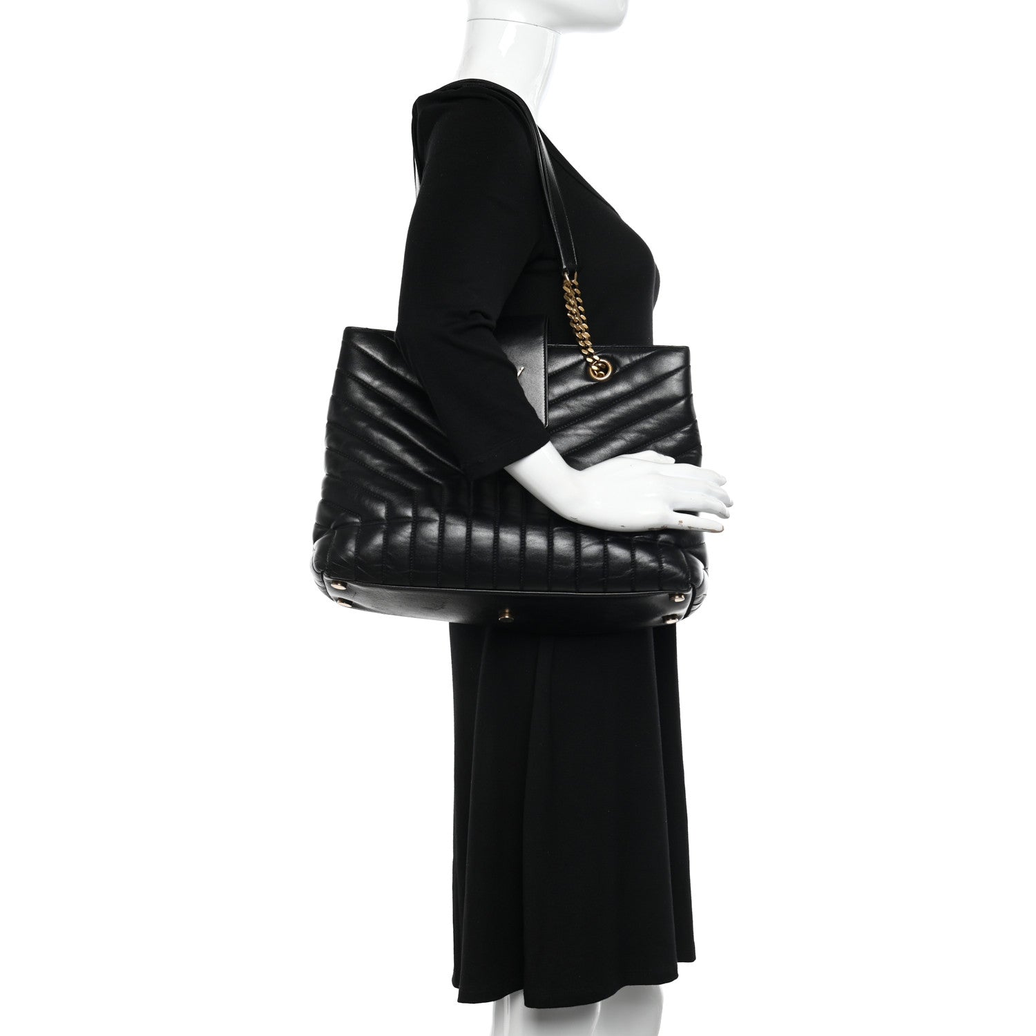 Saint Laurent Calfskin Y Quilted Monogram Large Loulou Shopper Black 2 of 13