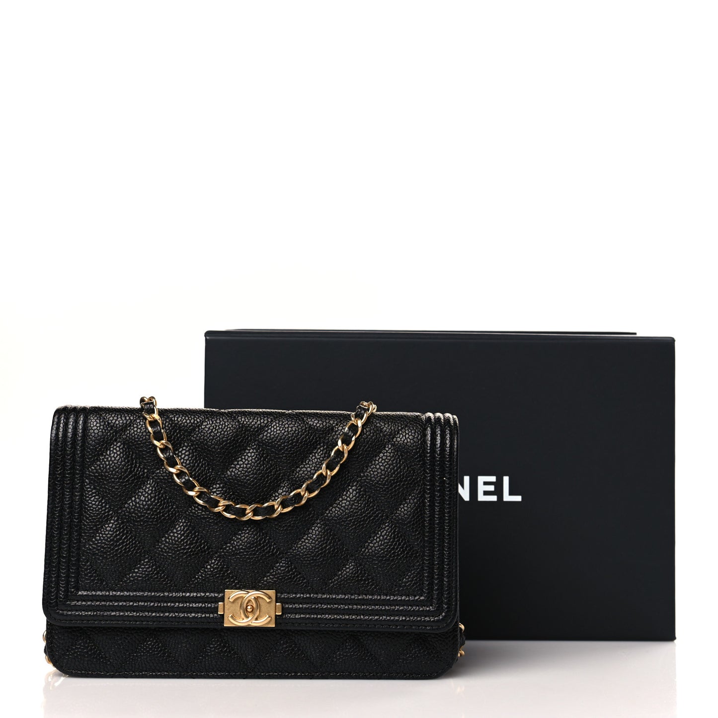 Caviar Quilted Boy Wallet On Chain WOC Black