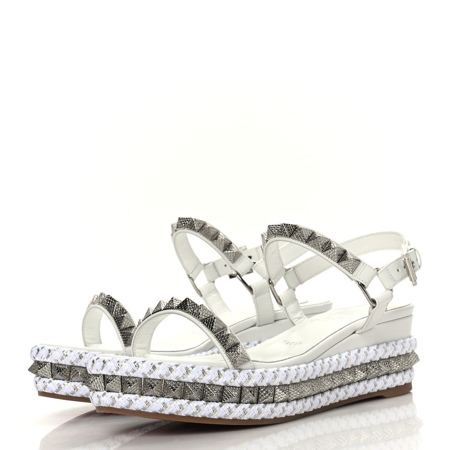 Calfskin Bianco Pyraclou 60 Platform Sandals 38 White Silver