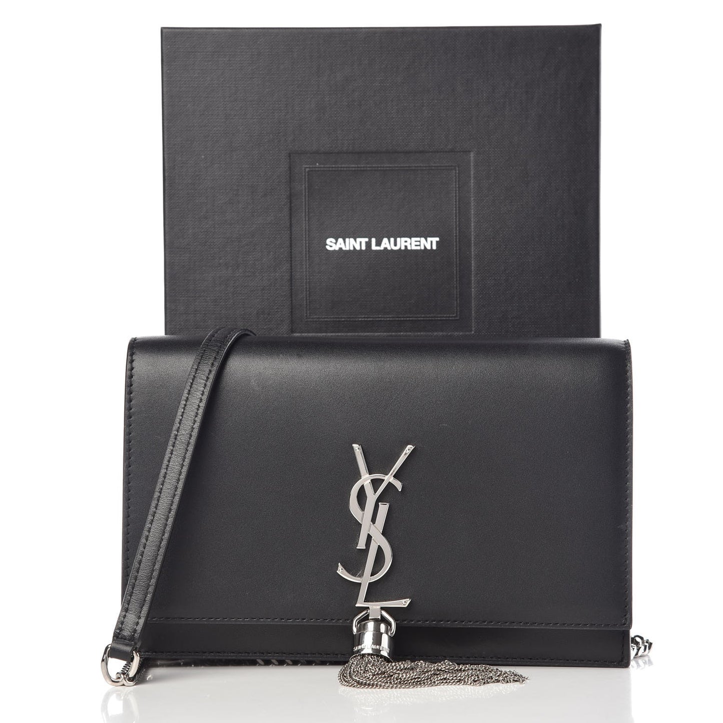 Smooth Calfskin Classic Monogram Kate Tassel Chain Wallet Black
