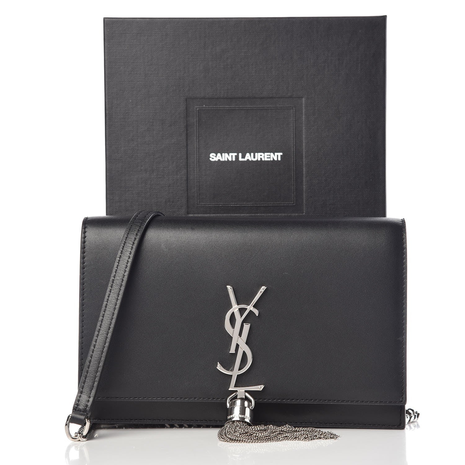 Saint Laurent Smooth Calfskin Classic Monogram Kate Tassel Chain Wallet Black 13 of 13