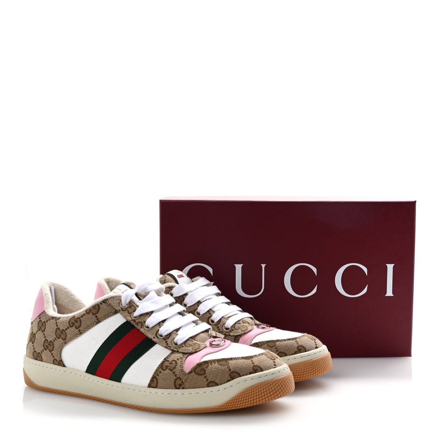 Lame GG Monogram Nubuck Web Screener Sneakers 41 Beige Ebony Pink