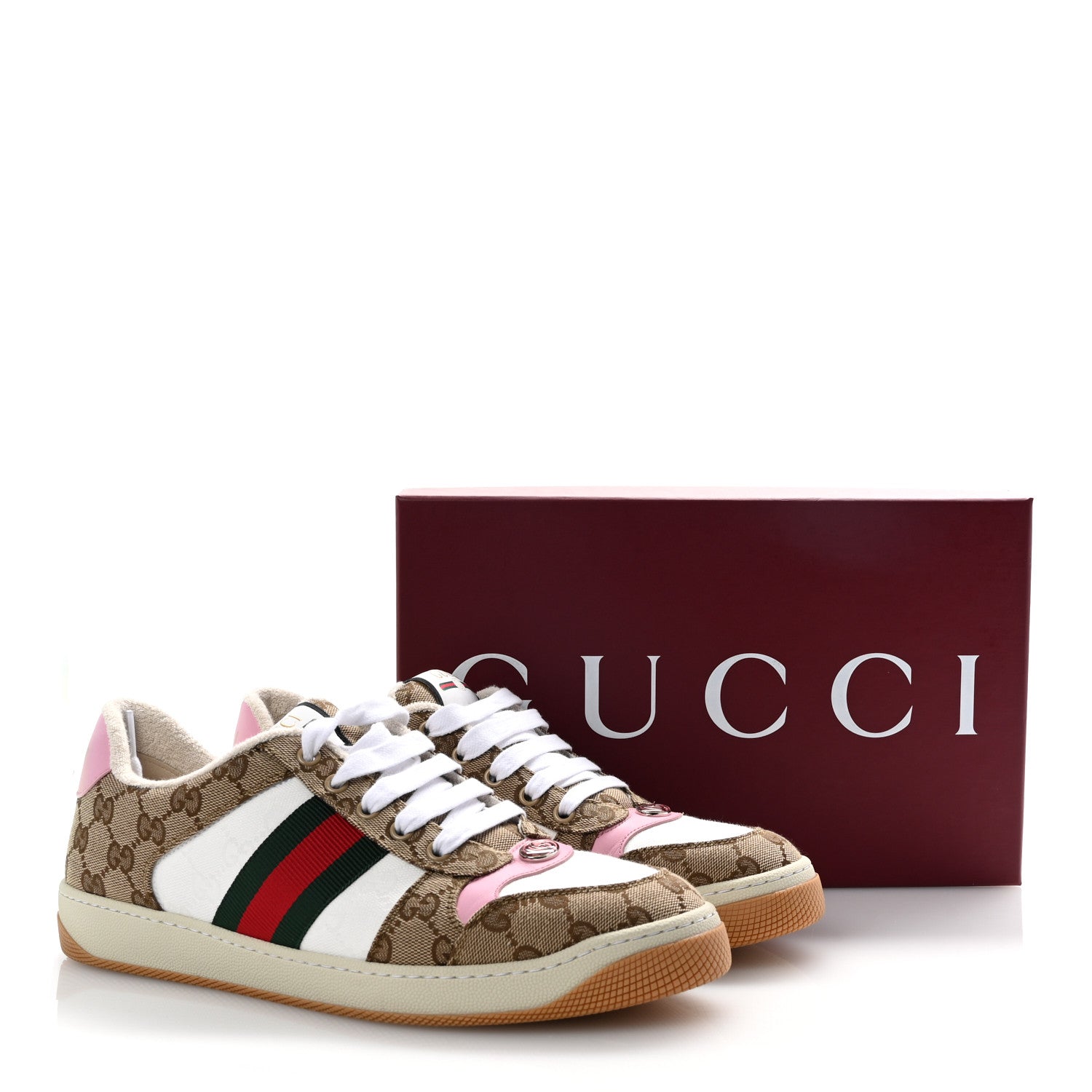 Gucci Lame GG Monogram Nubuck Web Screener Sneakers 41 Beige Ebony Pink 11 of 11