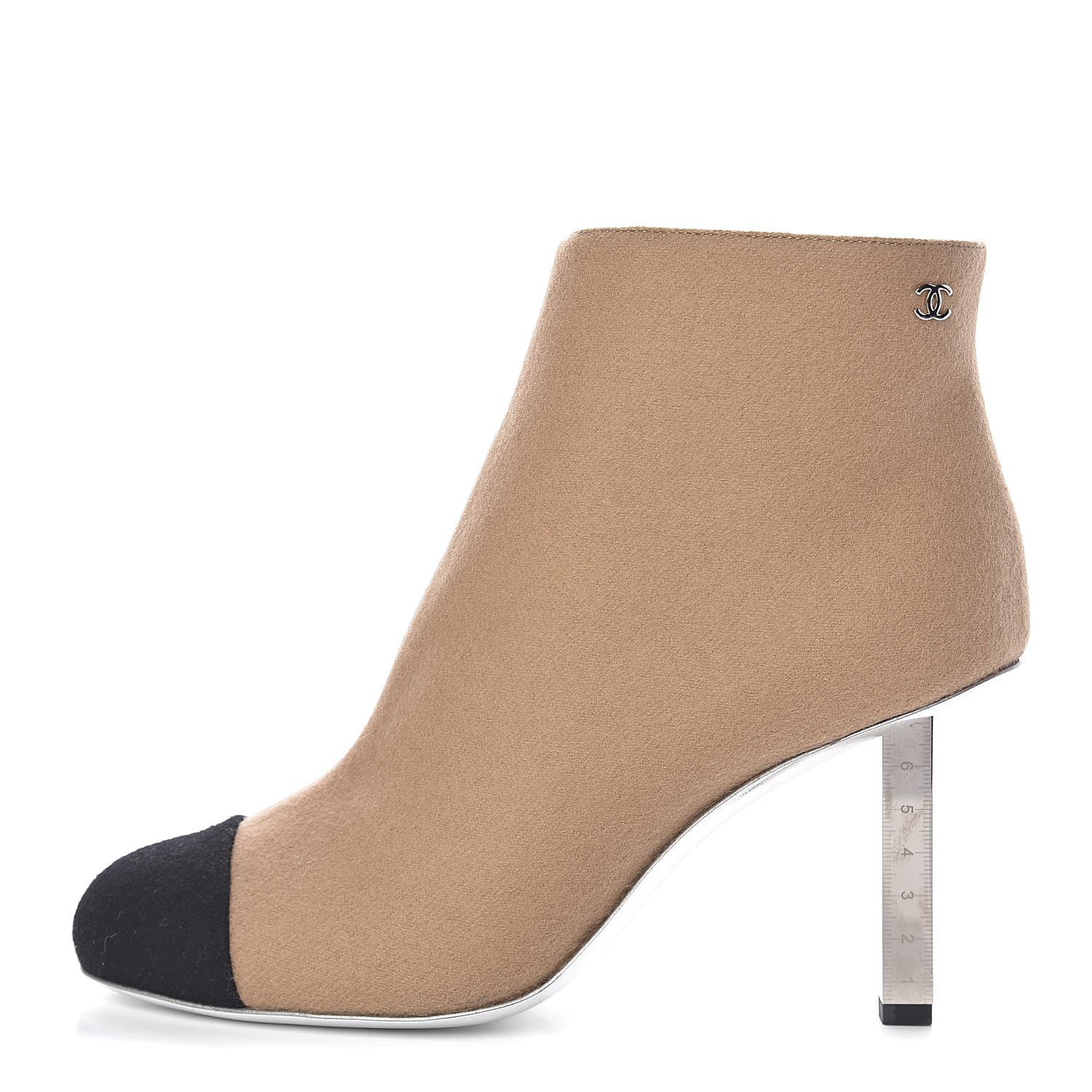 Chanel Wool Felt CC Cap Toe Short Boots 37 Beige Black 1 of 9