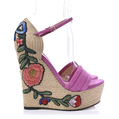 Gucci Kid Scamosciato Ophelia Espadrille Platform Wedge Sandals 37.5 Rododendro 4 of 10