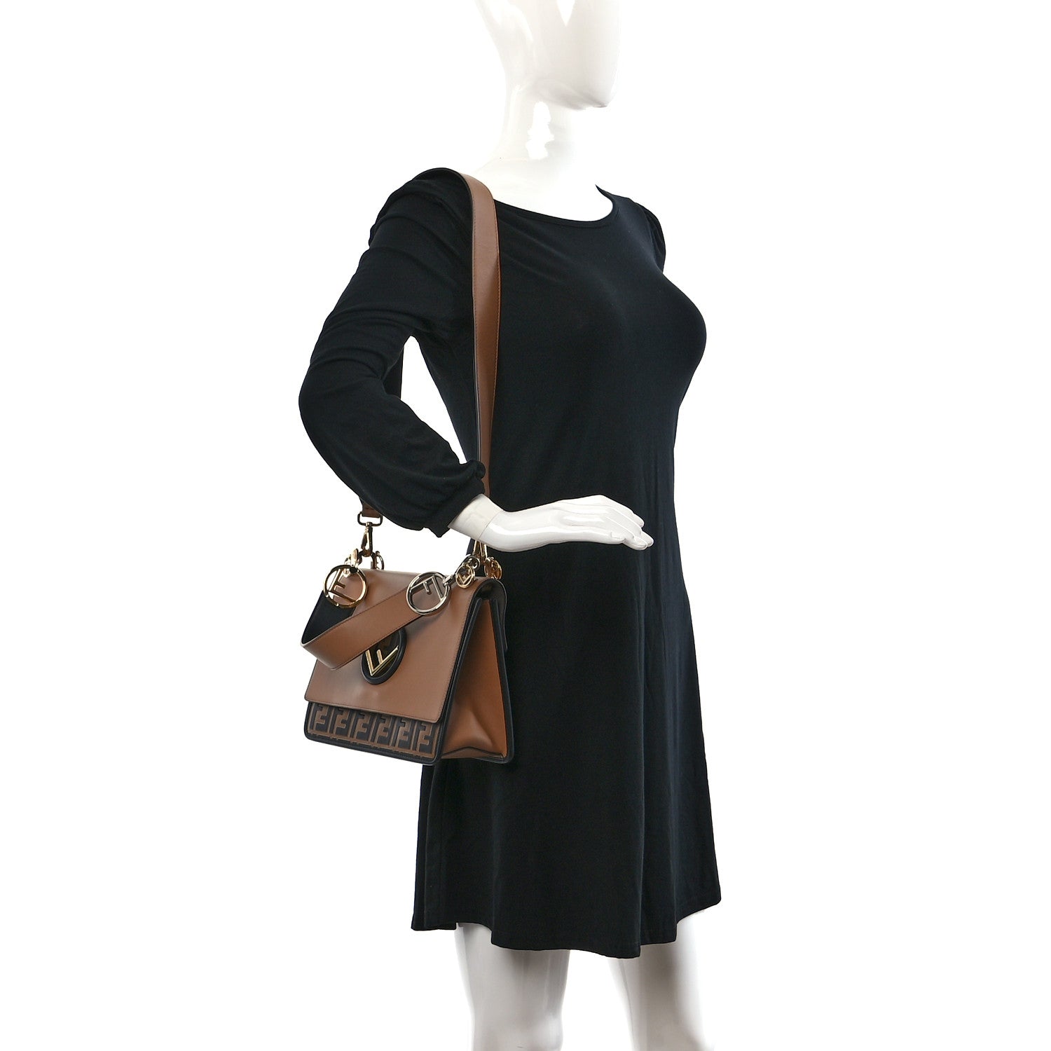 Fendi Vitello Century F is Fendi FF Embossed Kan I Shoulder Bag Orzo Tobacco 2 of 9
