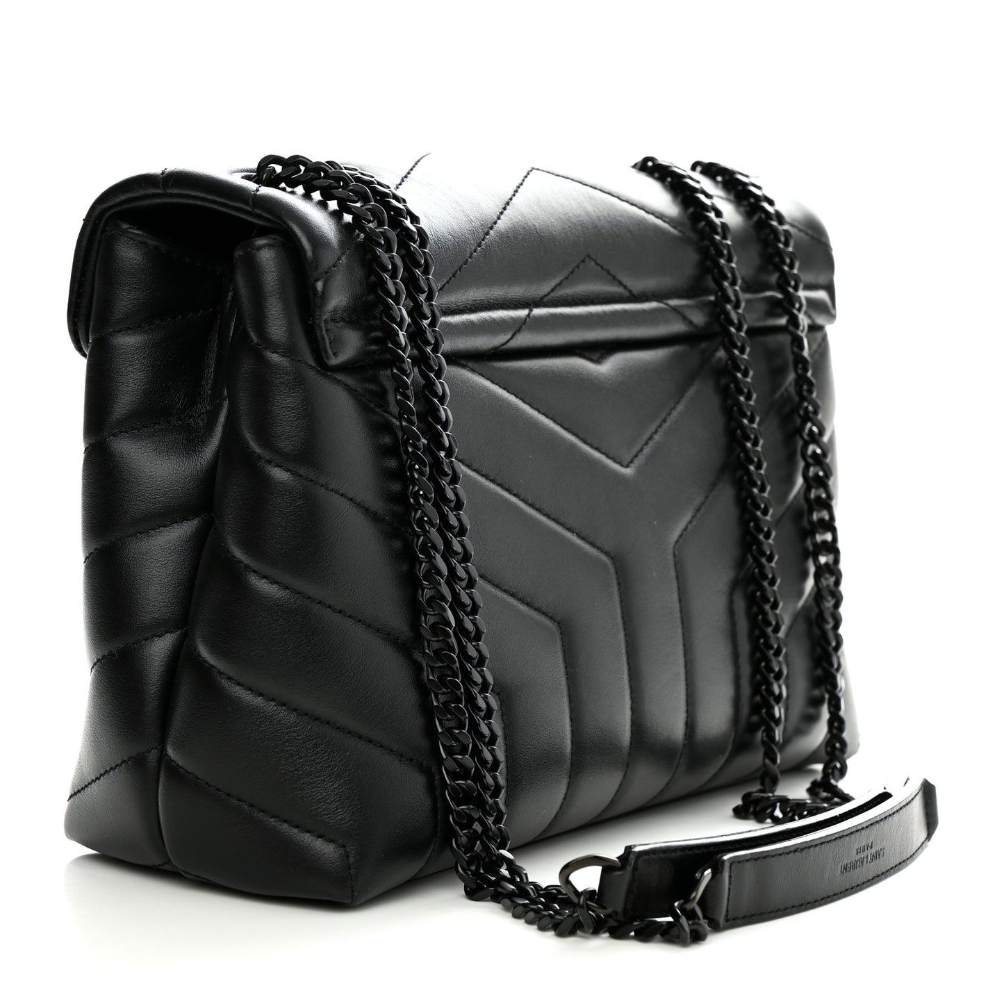 Calfskin Y Quilted Monogram Monochrome Small Loulou Chain Satchel Black