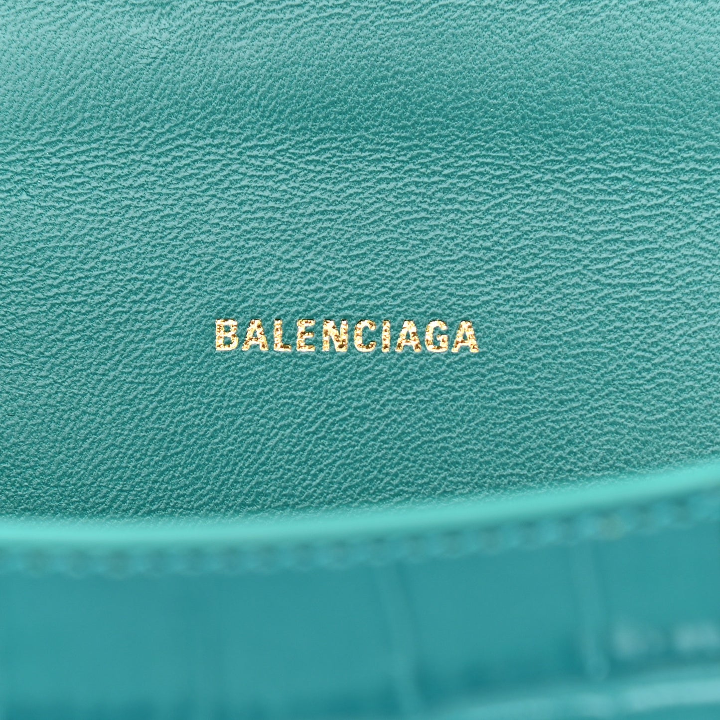 Shiny Calfskin Crocodile Embossed Hourglass Top Handle Bag XS Dark Turquoise
