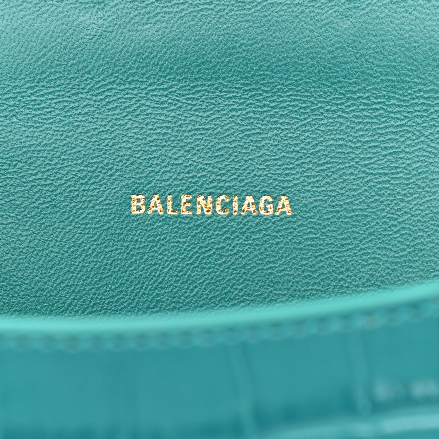Balenciaga Shiny Calfskin Crocodile Embossed Hourglass Top Handle Bag XS Dark Turquoise 5 of 6