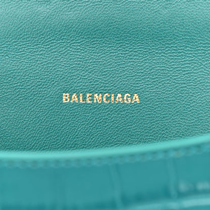 Balenciaga Shiny Calfskin Crocodile Embossed Hourglass Top Handle Bag XS Dark Turquoise 5 of 6