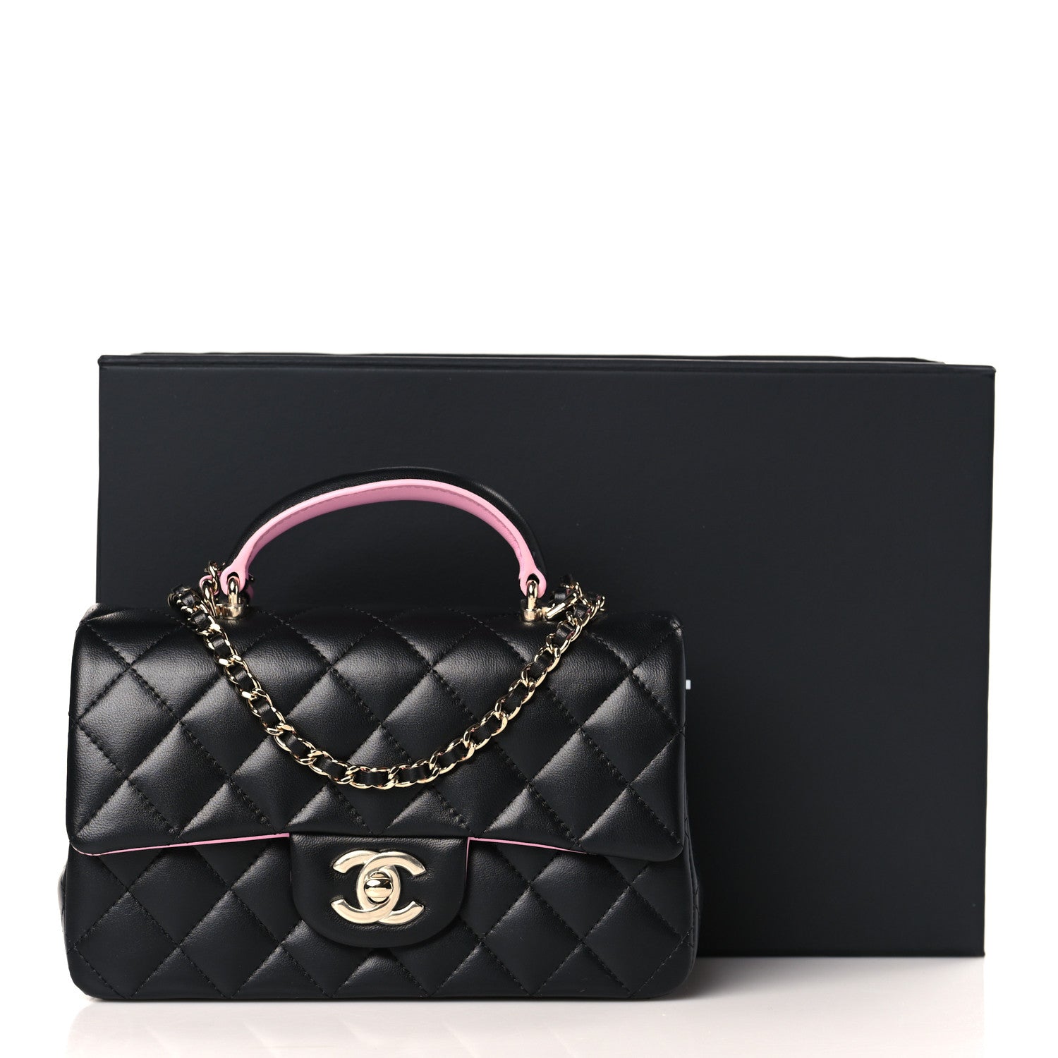 Chanel Lambskin Quilted Bi-Color Mini Top Handle Rectangular Flap Black Lilac 10 of 13