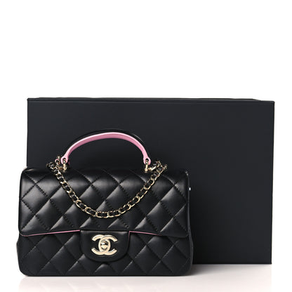 Chanel Lambskin Quilted Bi-Color Mini Top Handle Rectangular Flap Black Lilac 10 of 13