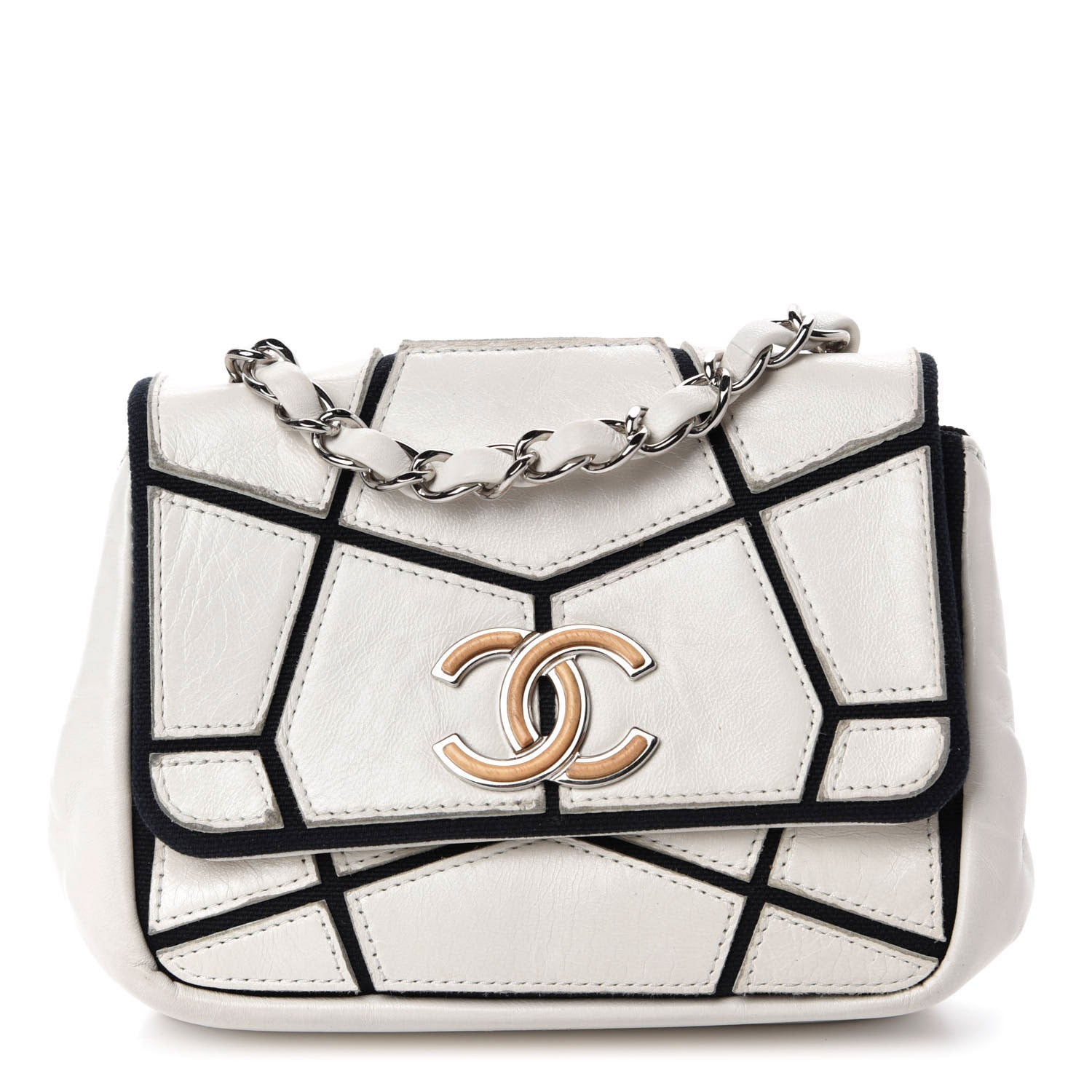 Chanel Calfskin Stitched Curve Mini Flap White Black 1 of 11