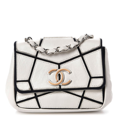 Chanel Calfskin Stitched Curve Mini Flap White Black 1 of 11