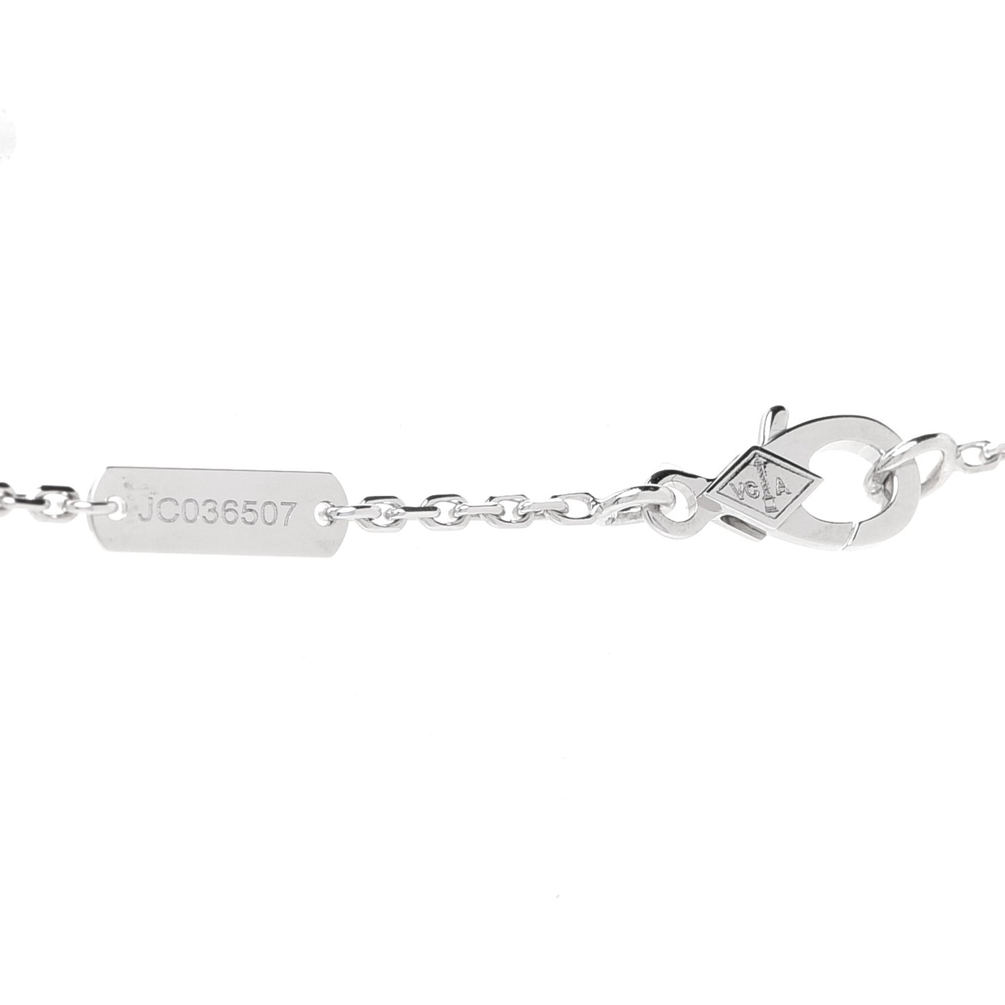 18K White Gold Diamond Guilloche Vintage Alhambra Pendant Necklace