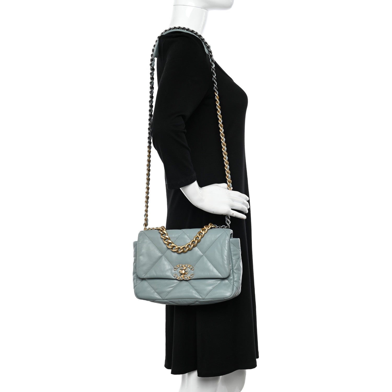 Chanel Goatskin Quilted Medium Chanel 19 Flap Light Green 2 of 10