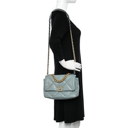 Chanel Goatskin Quilted Medium Chanel 19 Flap Light Green 2 of 10