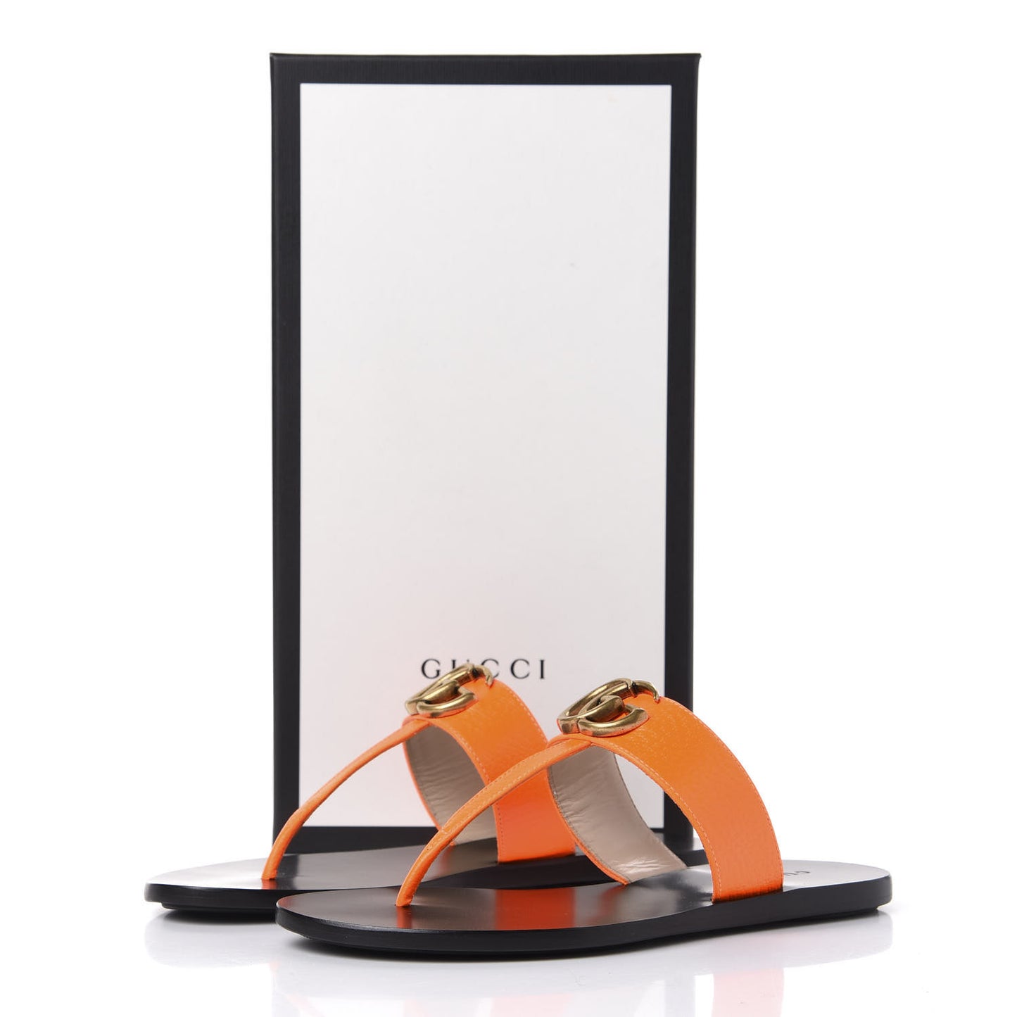 Calfskin GG Marmont Thong Sandals 35 Deep Orange