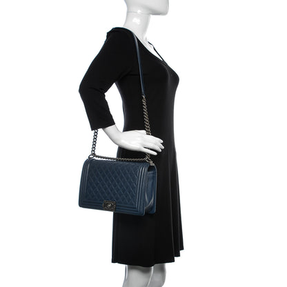 Chanel Caviar Quilted New Medium Boy Flap Dark Navy Blue 2 of 12