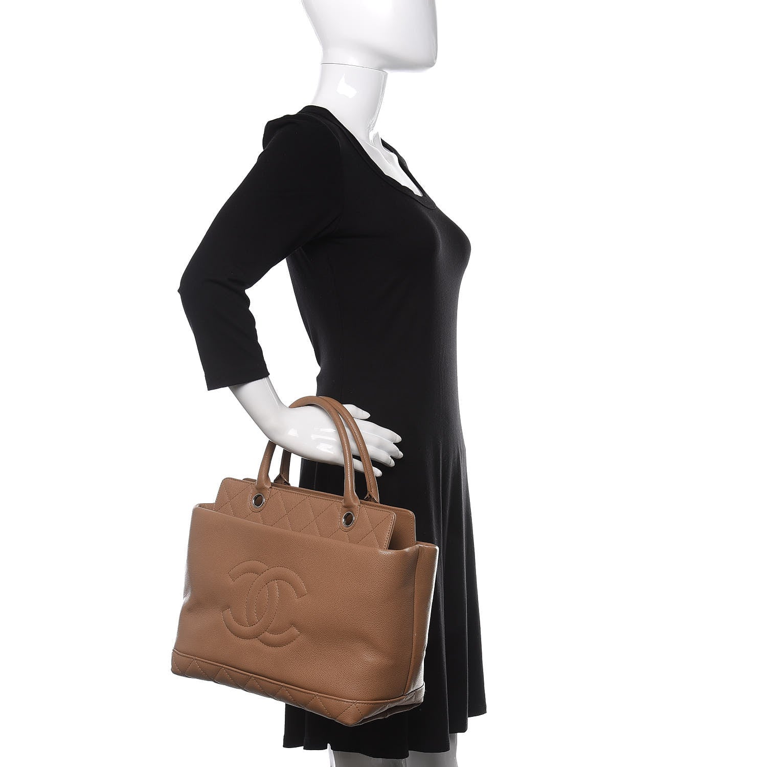 Chanel Caviar Medium Soft CC Top Handle Tote Dark Beige 2 of 13