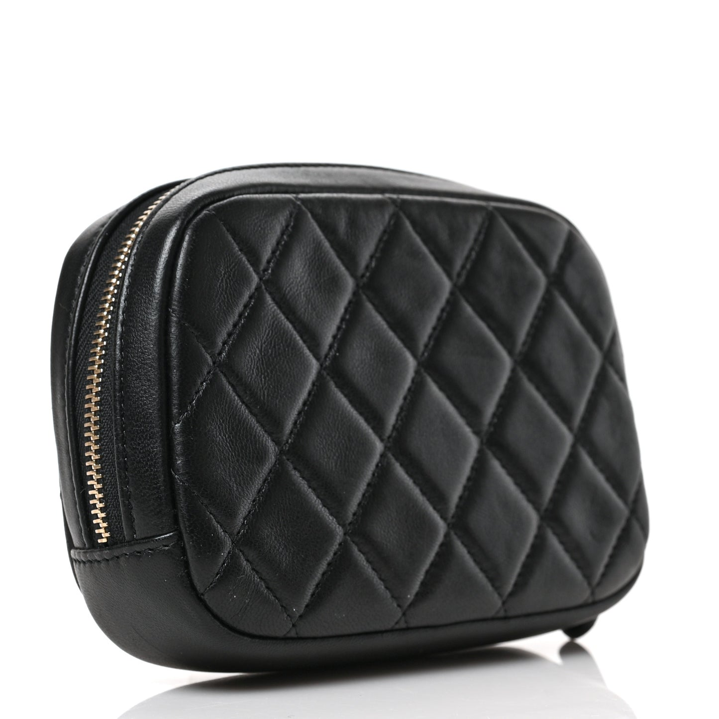 Lambskin Quilted Small Curvy Pouch Cosmetic Case Black