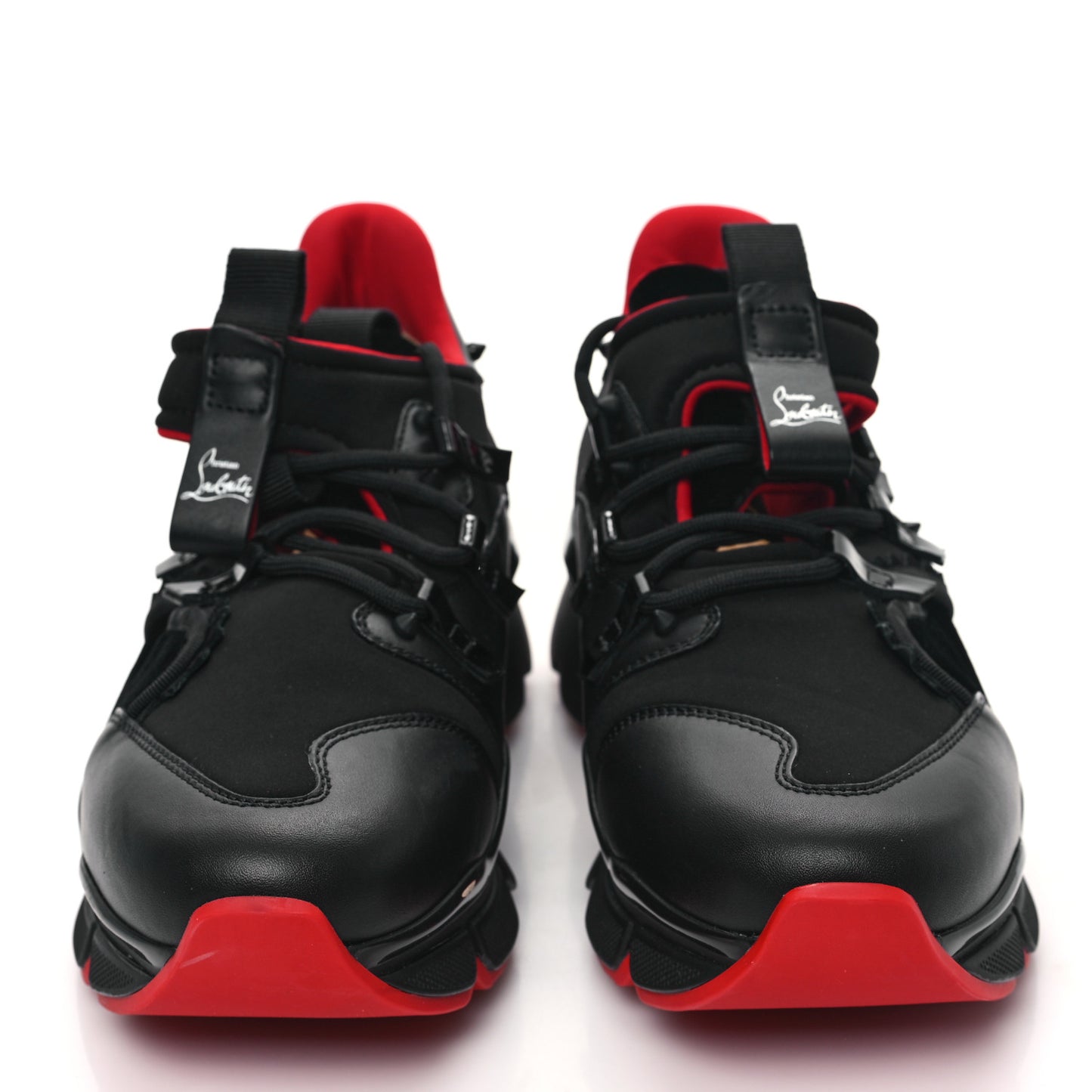 Neoprene Calfskin Mens Red Runner Flat Sneakers 42 Black