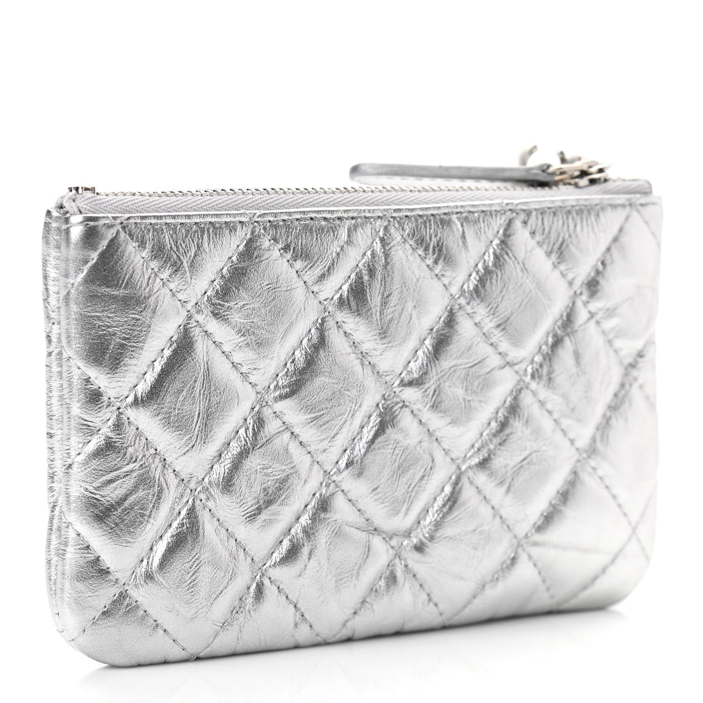 Metallic Calfskin Quilted Small Cosmo Cosmetic Case Silver