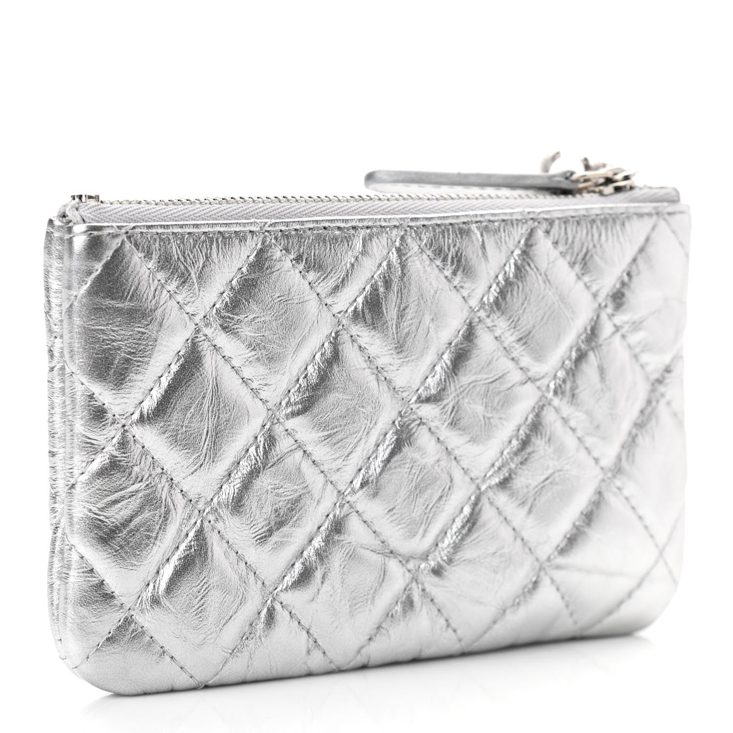 Chanel Metallic Calfskin Quilted Small Cosmo Cosmetic Case Silver 3 of 8