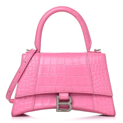 Balenciaga Shiny Calfskin Crocodile Embossed Small Hourglass Top Handle Bag Baby Pink 1 of 18