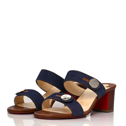Christian Louboutin Denim Calfskin Sandenim Double Strap Sandal 36.5 Blue 3 of 7