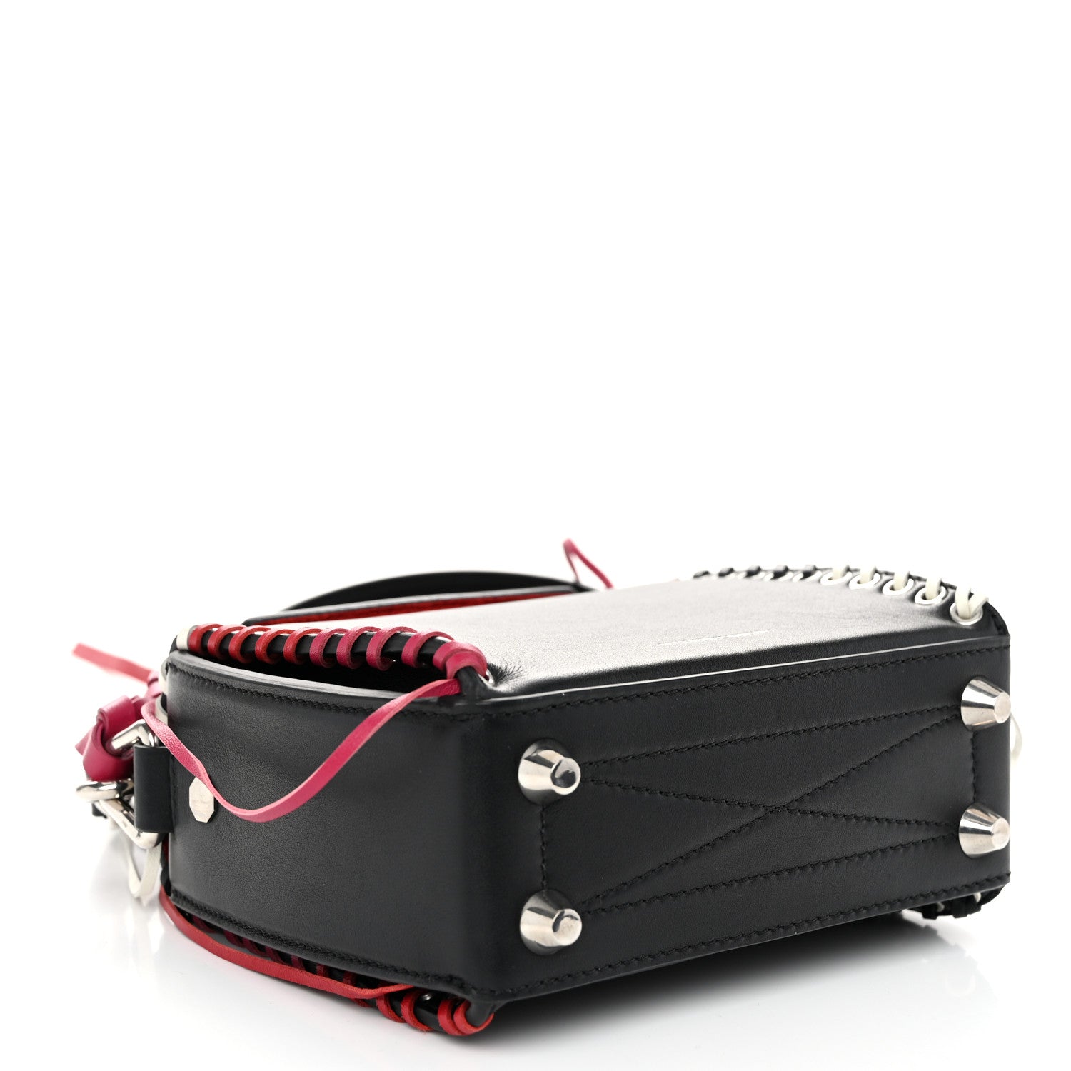 Alexander McQueen Calfskin Whipstitch Box Shoulder Bag 19  Black Red 4 of 9