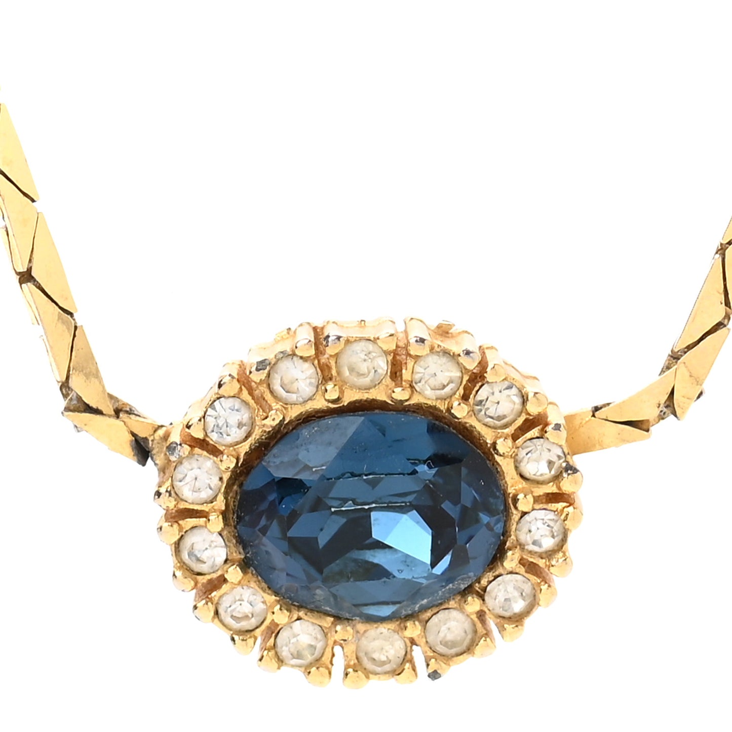 Crystal Chain Necklace Gold Blue