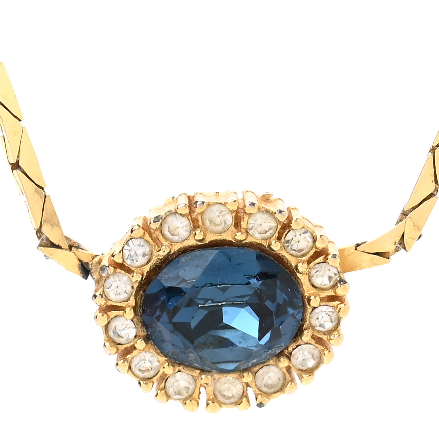 Christian Dior Crystal Chain Necklace Gold Blue 4 of 6