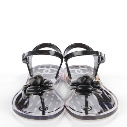 Chanel Jelly Camellia Thong Sandals 36 Black 2 of 7