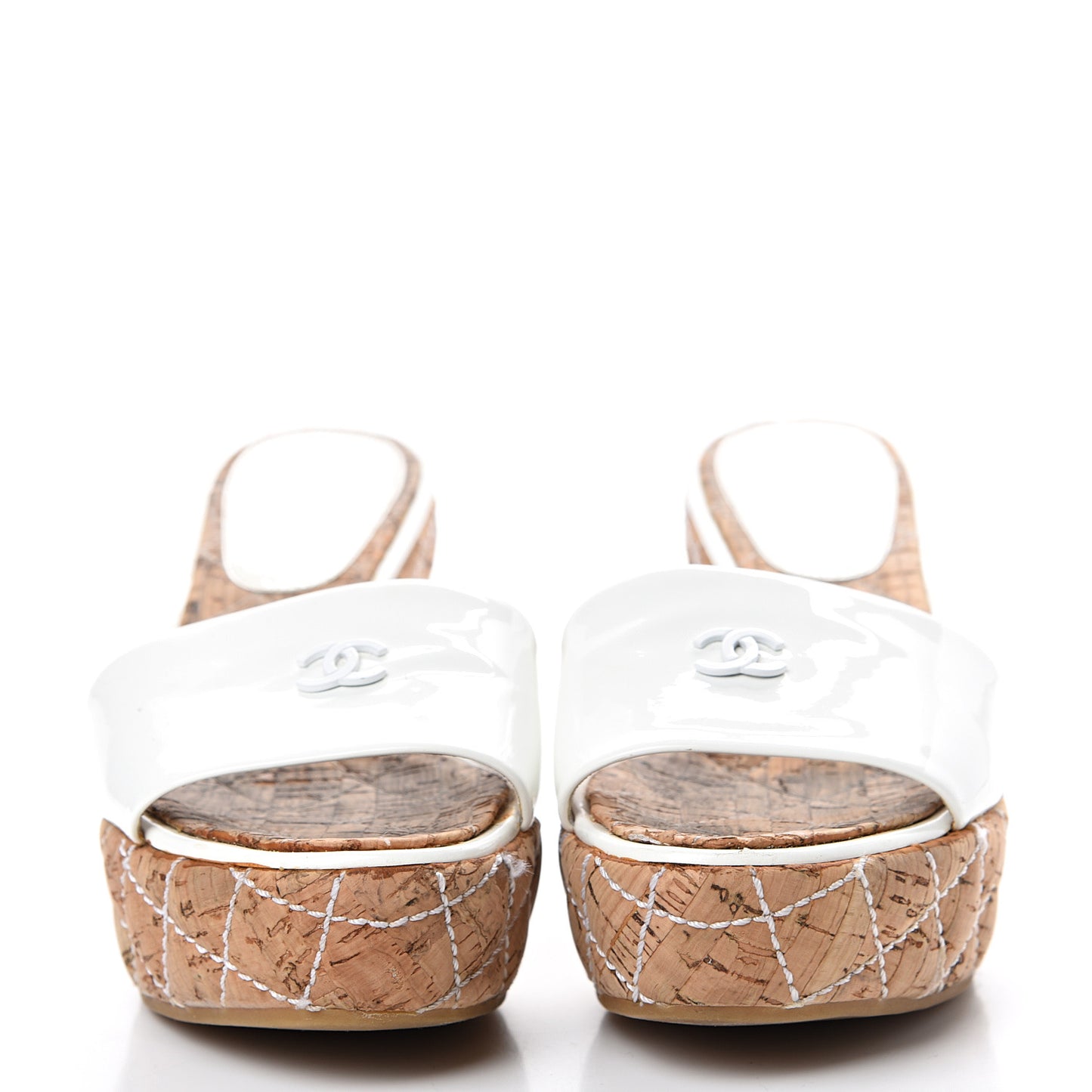 Patent Cork Quilted CC Wedge Sandals 37 White