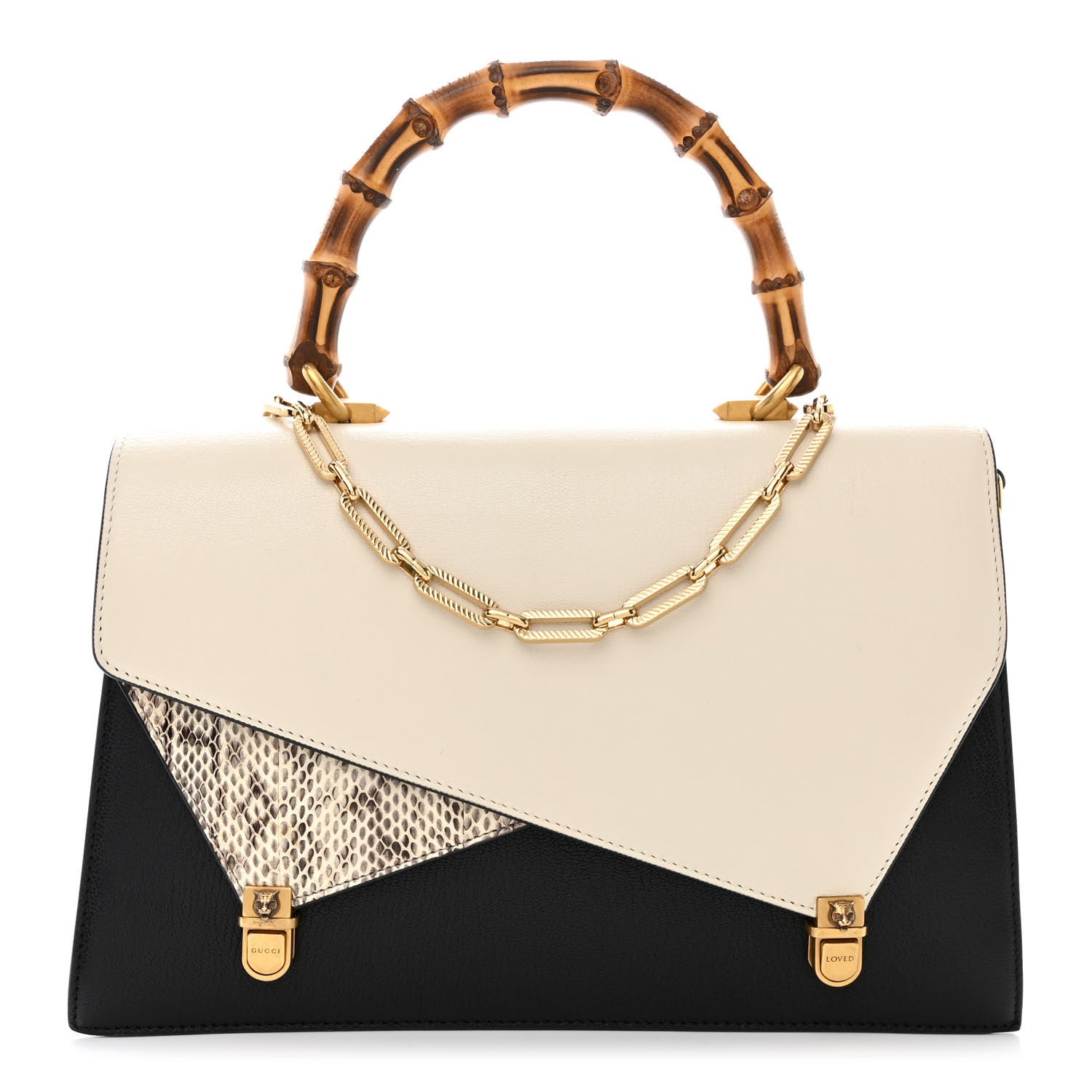 Gucci Calfskin Snakeskin Medium Ottilia Top Handle Bag Black White 1 of 11