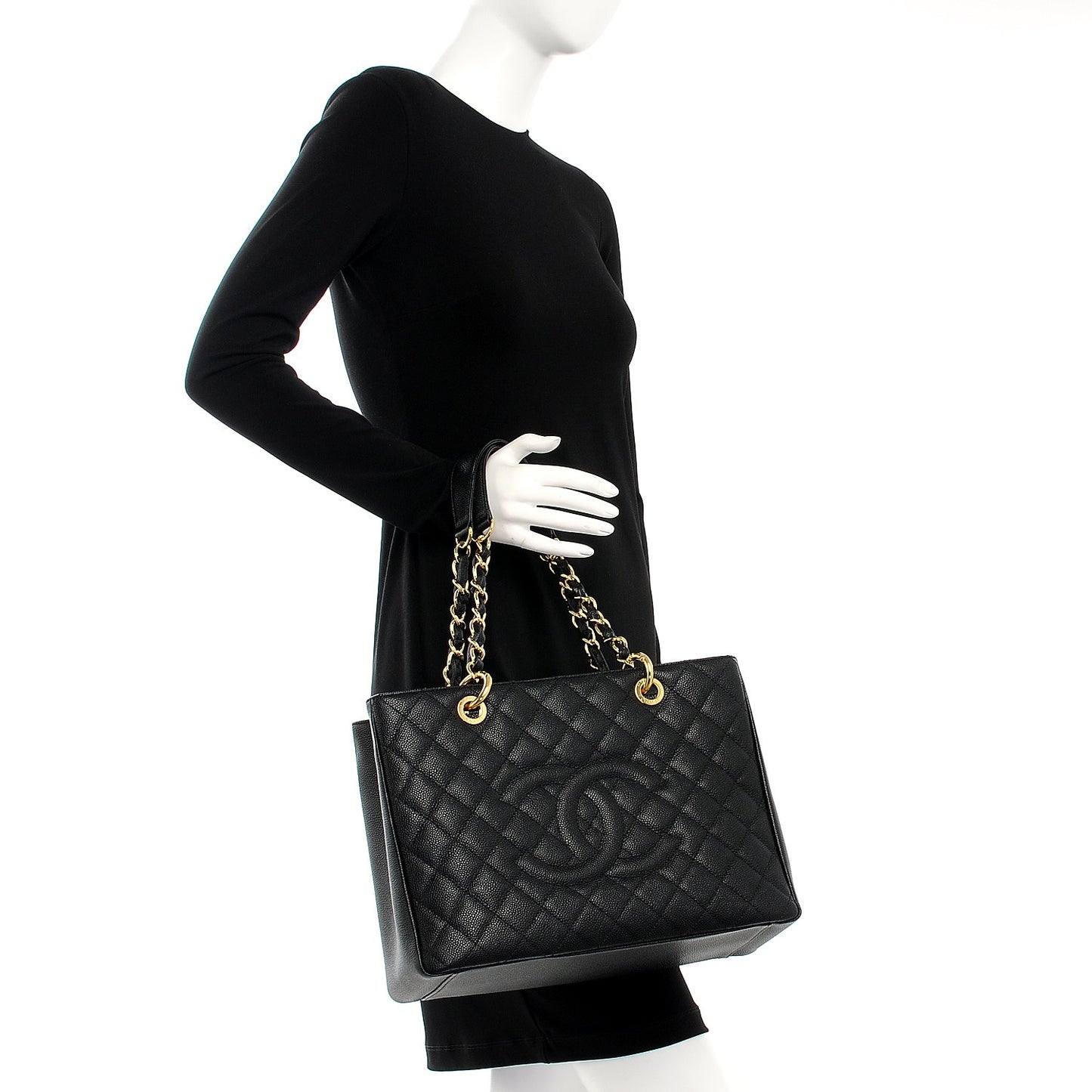 Caviar Quilted Grand Shopping Tote GST Black