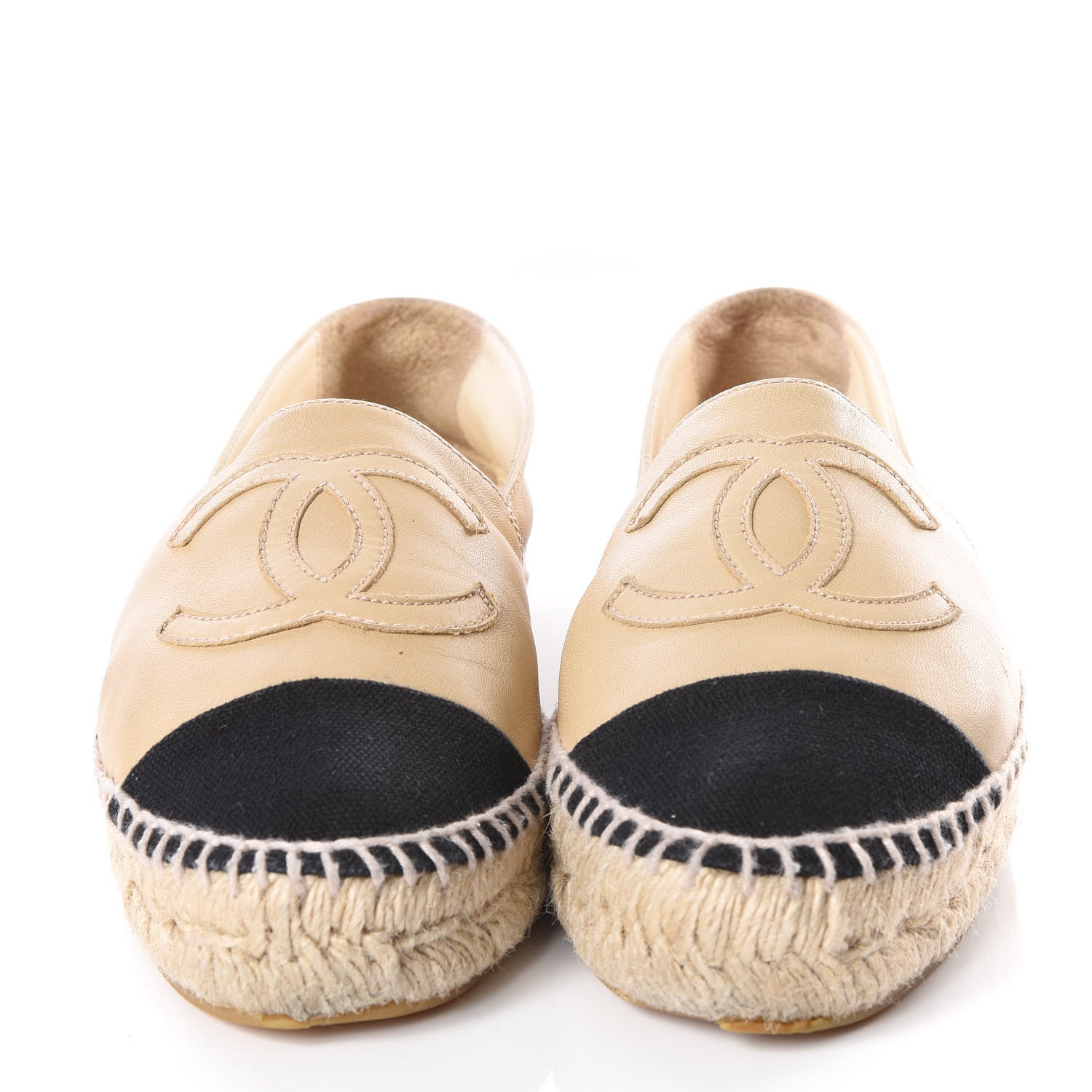 Chanel Lambskin CC Espadrilles 36 Beige Black 3 of 8