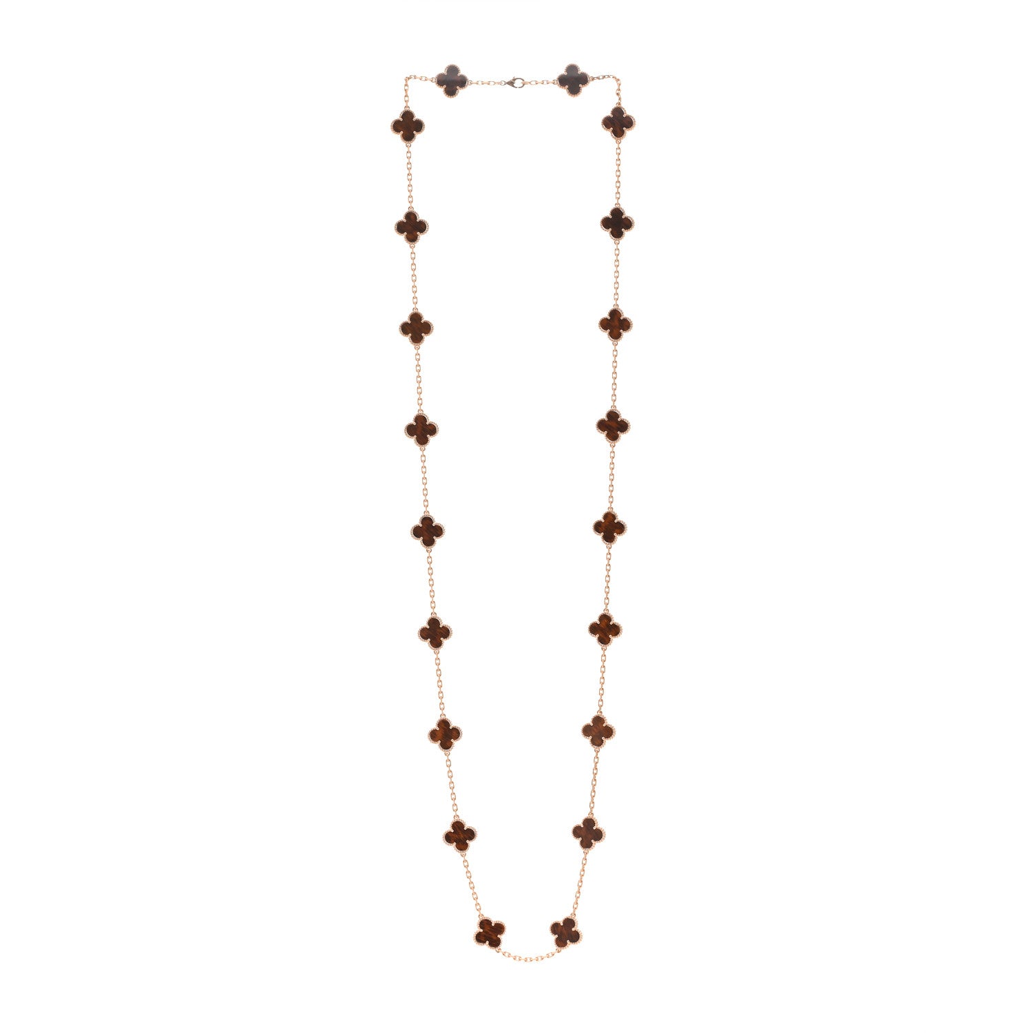 Van Cleef & Arpels 18K Rose Gold Letterwood 20 Motifs Vintage Alhambra Necklace 3 of 6