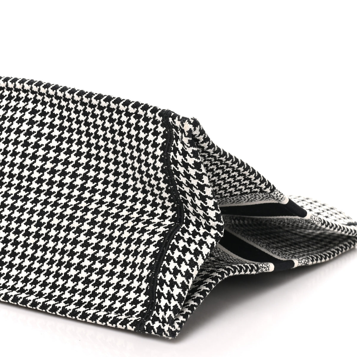 Christian Dior Canvas Houndstooth Embroidered Large Book Tote Black White 9 of 9