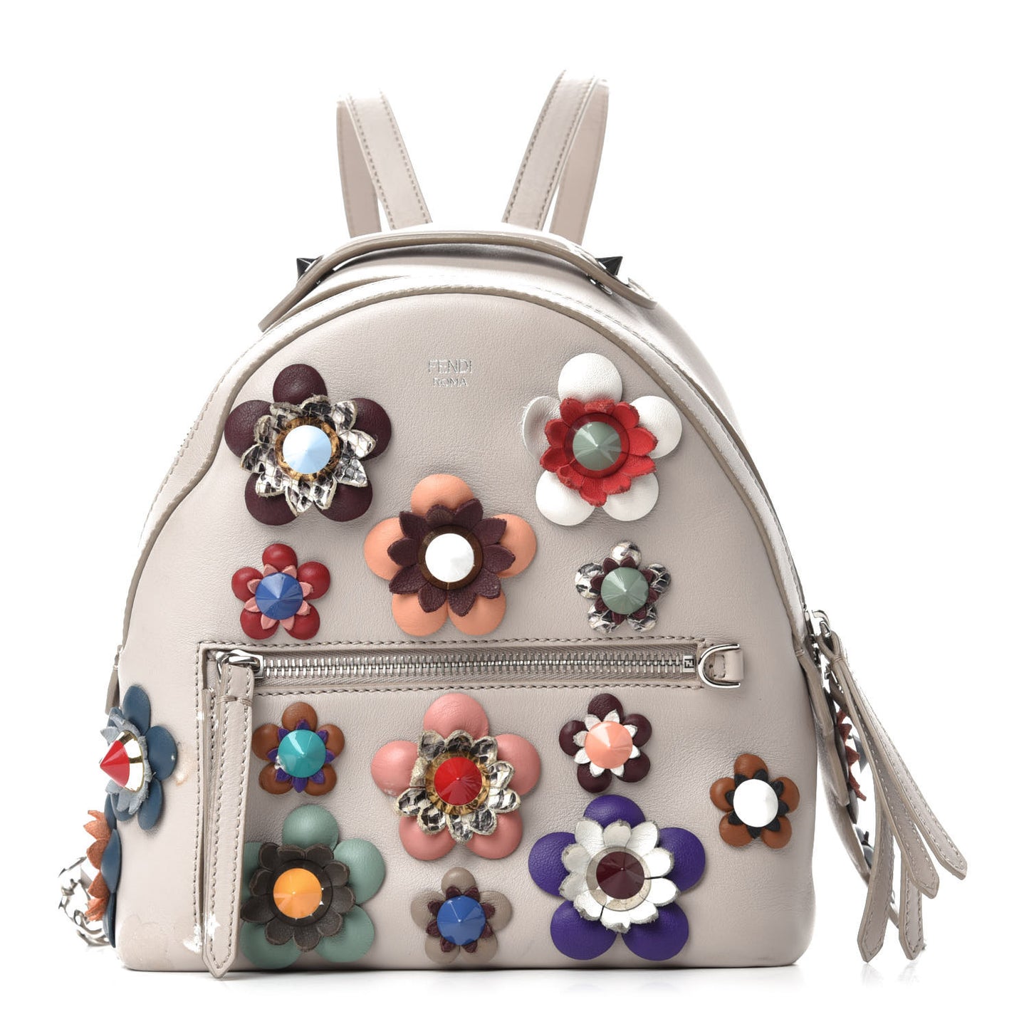 Vitello Dolce Flowerland Studded Mini Backpack Grigio Polvere Multicolor