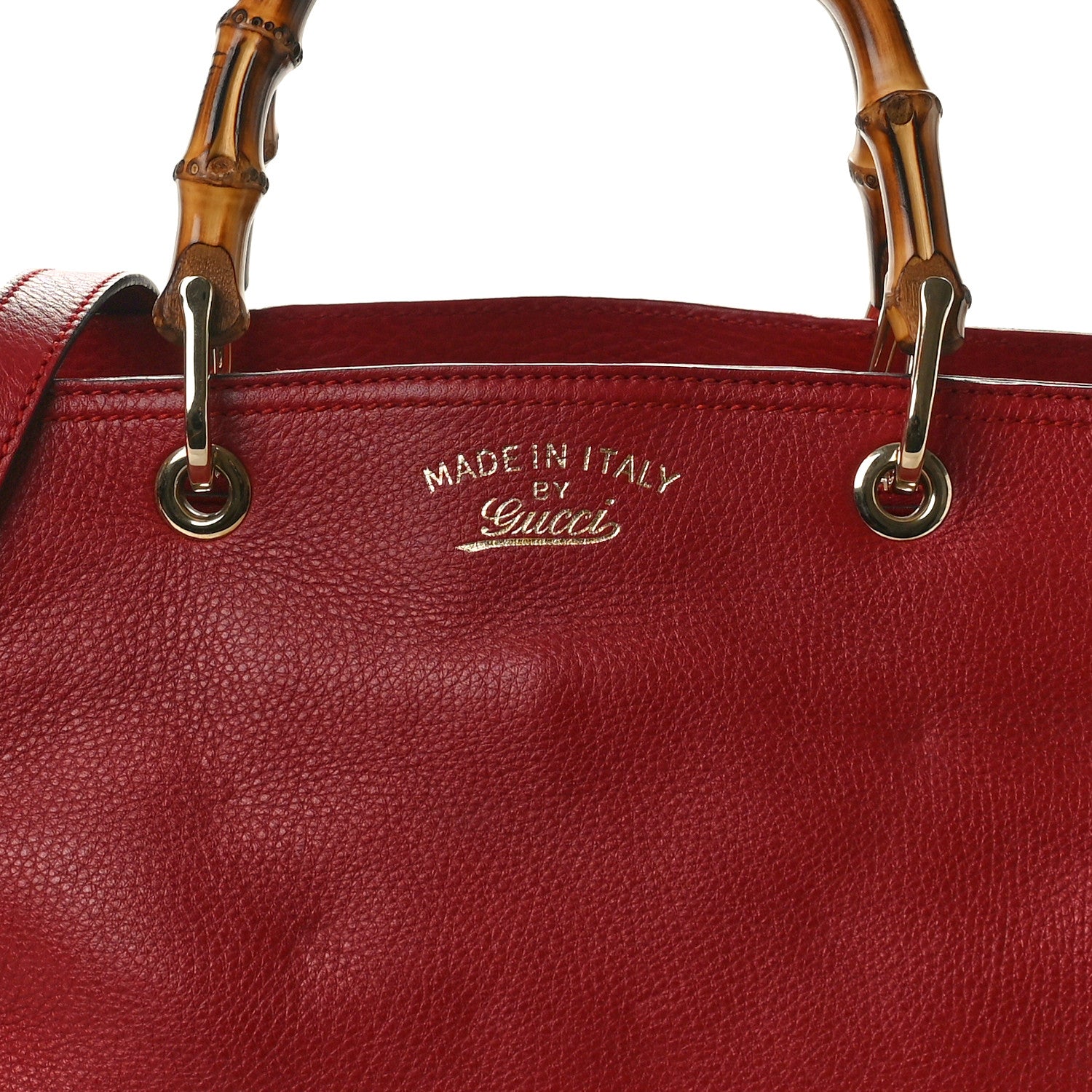 Gucci Pebbled Calfskin Medium Bamboo Shopper Tote Red 8 of 10