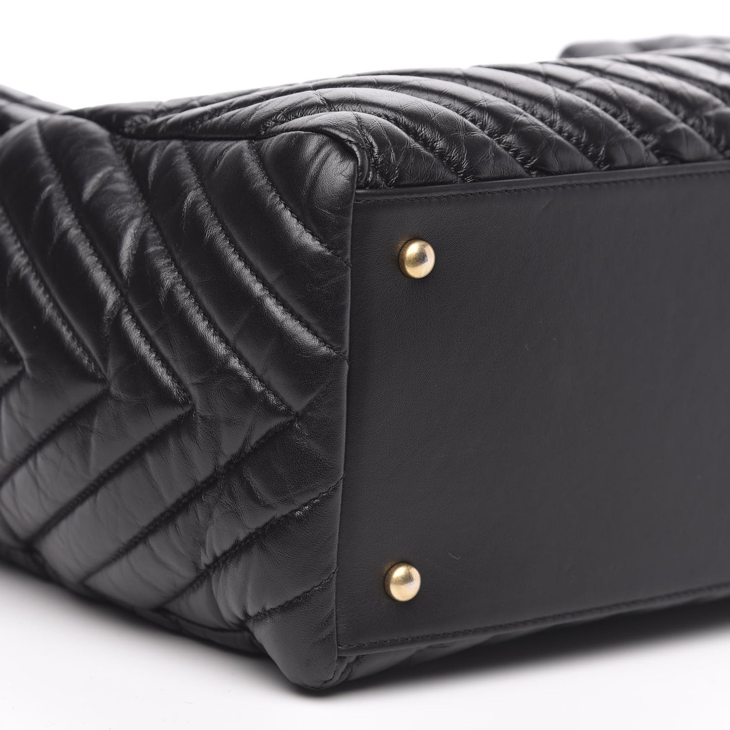 Aged Calfskin Chevron Large Coco Handle Shopping Tote Black