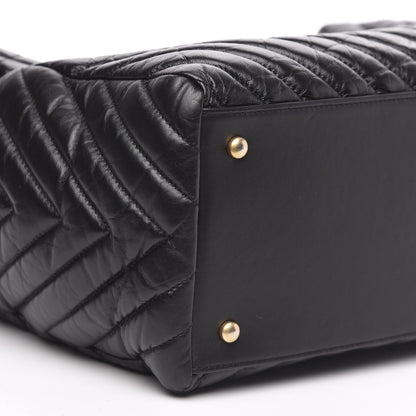 Chanel Aged Calfskin Chevron Large Coco Handle Shopping Tote Black 8 of 13