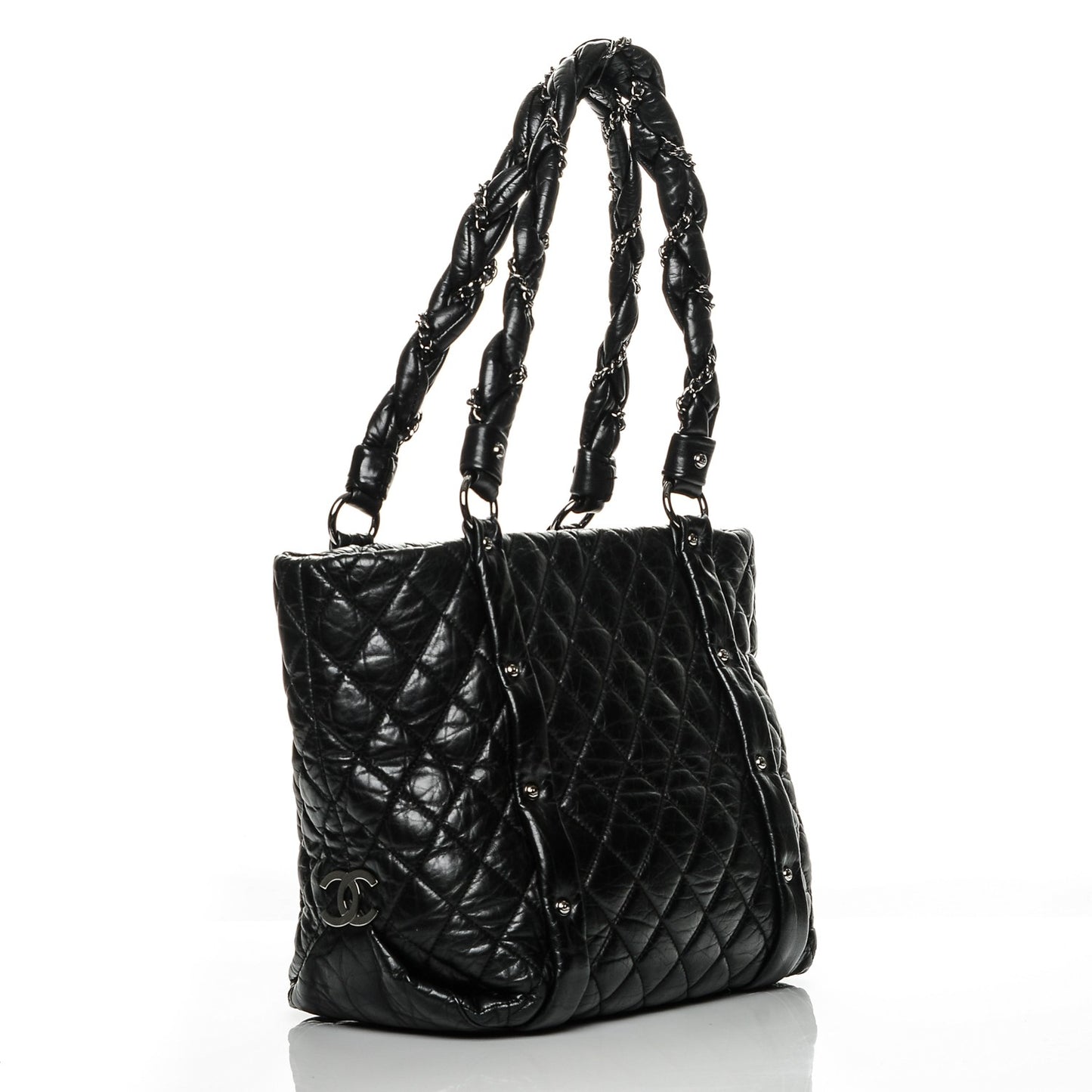 Distressed Lambskin Vintage Ligne Lady Braid Tote Black
