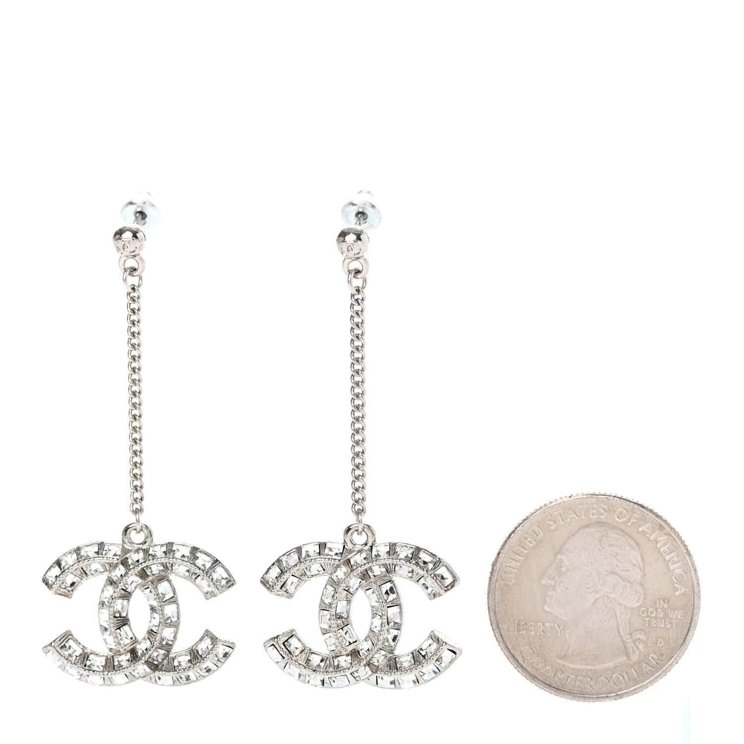 Chanel Baguette Crystal CC Drop Earrings Silver 2 of 4