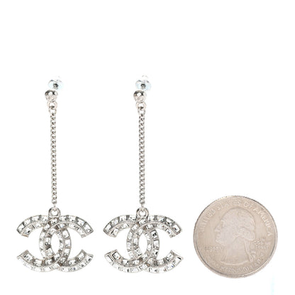 Chanel Baguette Crystal CC Drop Earrings Silver 2 of 4