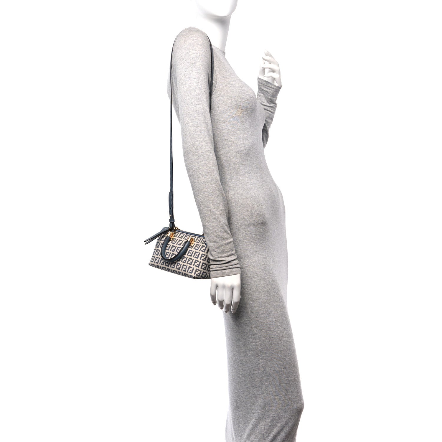 Fendi Vitello Grace Jacquard FF Mini By The Way Top Handle Boston Bag Tempest Panna 2 of 11
